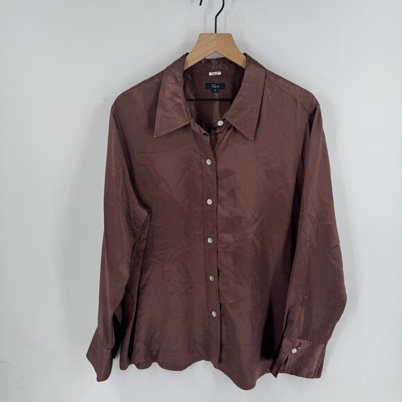 Rails Button Front Shirt Brown Satin-Like Long Sleeve Top Women’s XXL - Picture 7 of 7